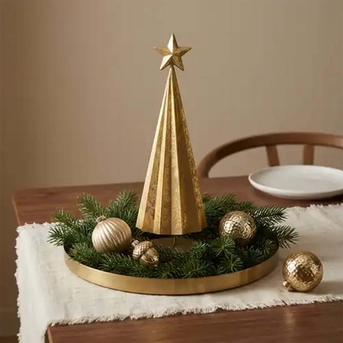 Image of Freestanding Metal Gold Tabletop Christmas Tree Decoration 32cm