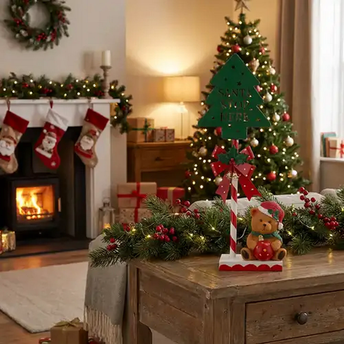 Image of Metal Bear & Sign Battery-Operated Christmas Tree Sign 54cm