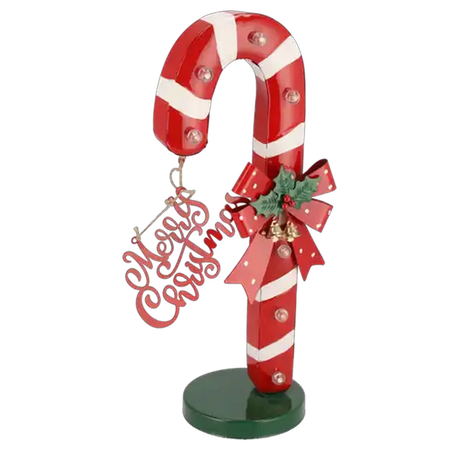 Image of Metal Candy Cane Battery-Operated Christmas Decoration with Lights 48cm