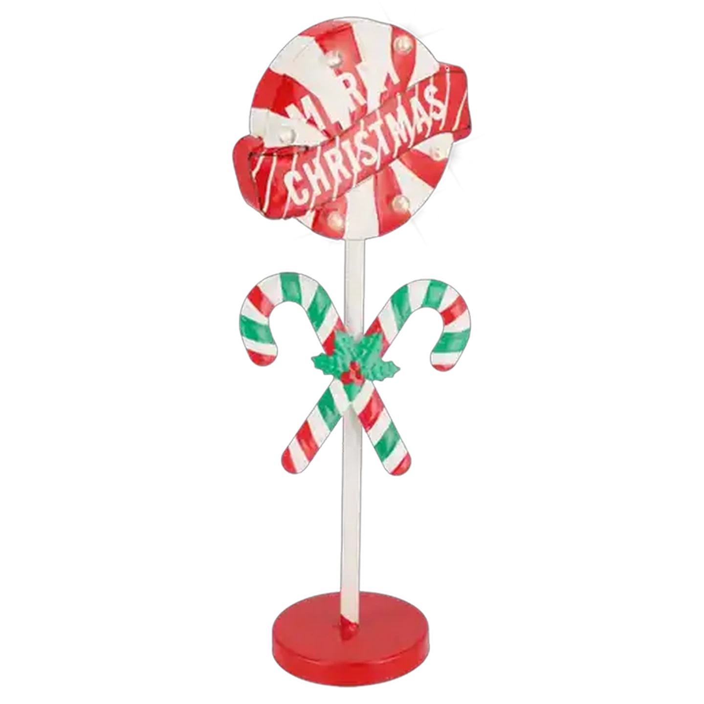 Image of Freestanding Battery-Operated Metal Marque Christmas Lollipop Sign with Lights 55.5cm