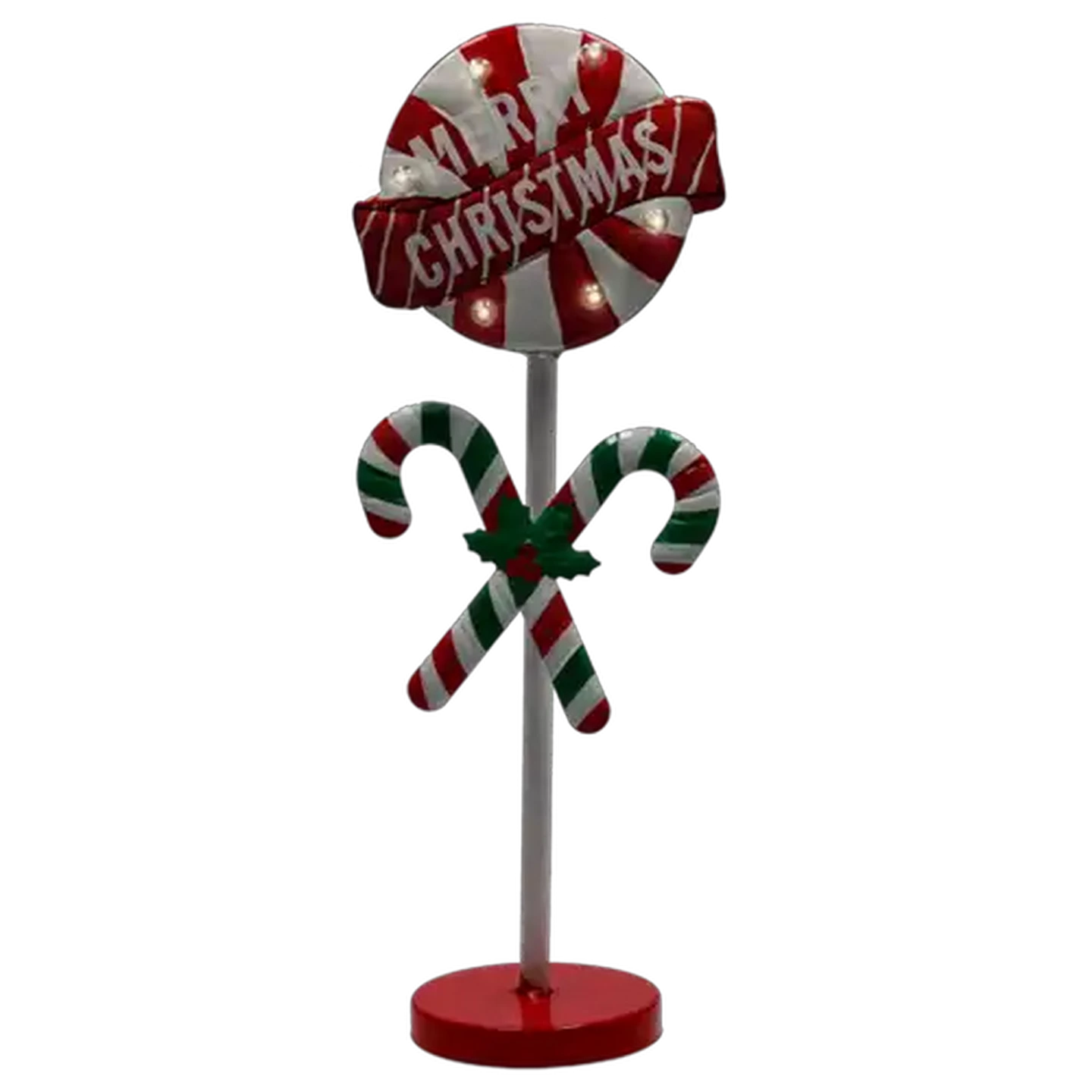 Image of Freestanding Battery-Operated Metal Marque Christmas Lollipop Sign with Lights 55.5cm