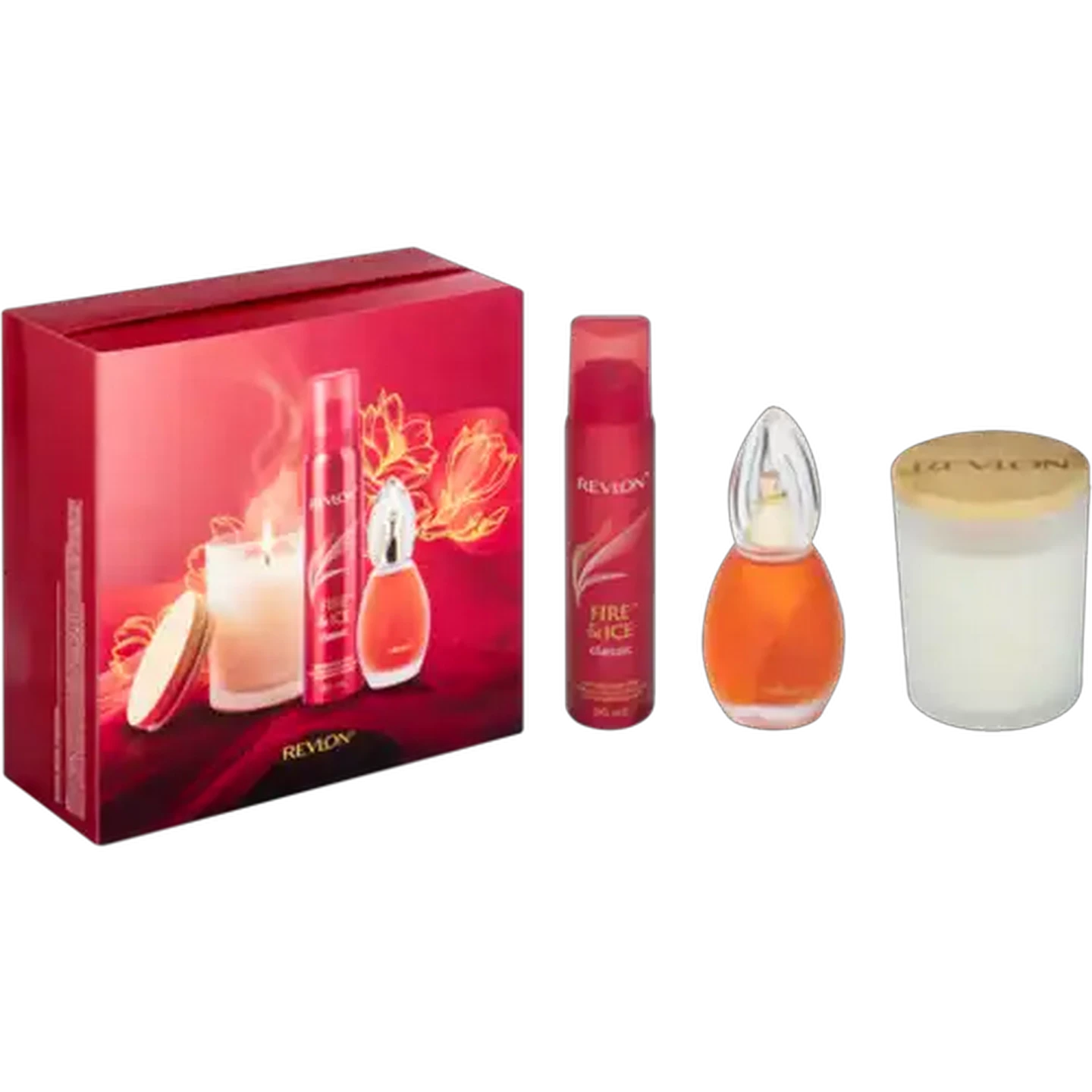 Image of Revlon Fire & Ice Classic Eau de Toilette Spray, Perfumed Body Spray & Vanilla Scented Candle Gift Pack 3 Piece 