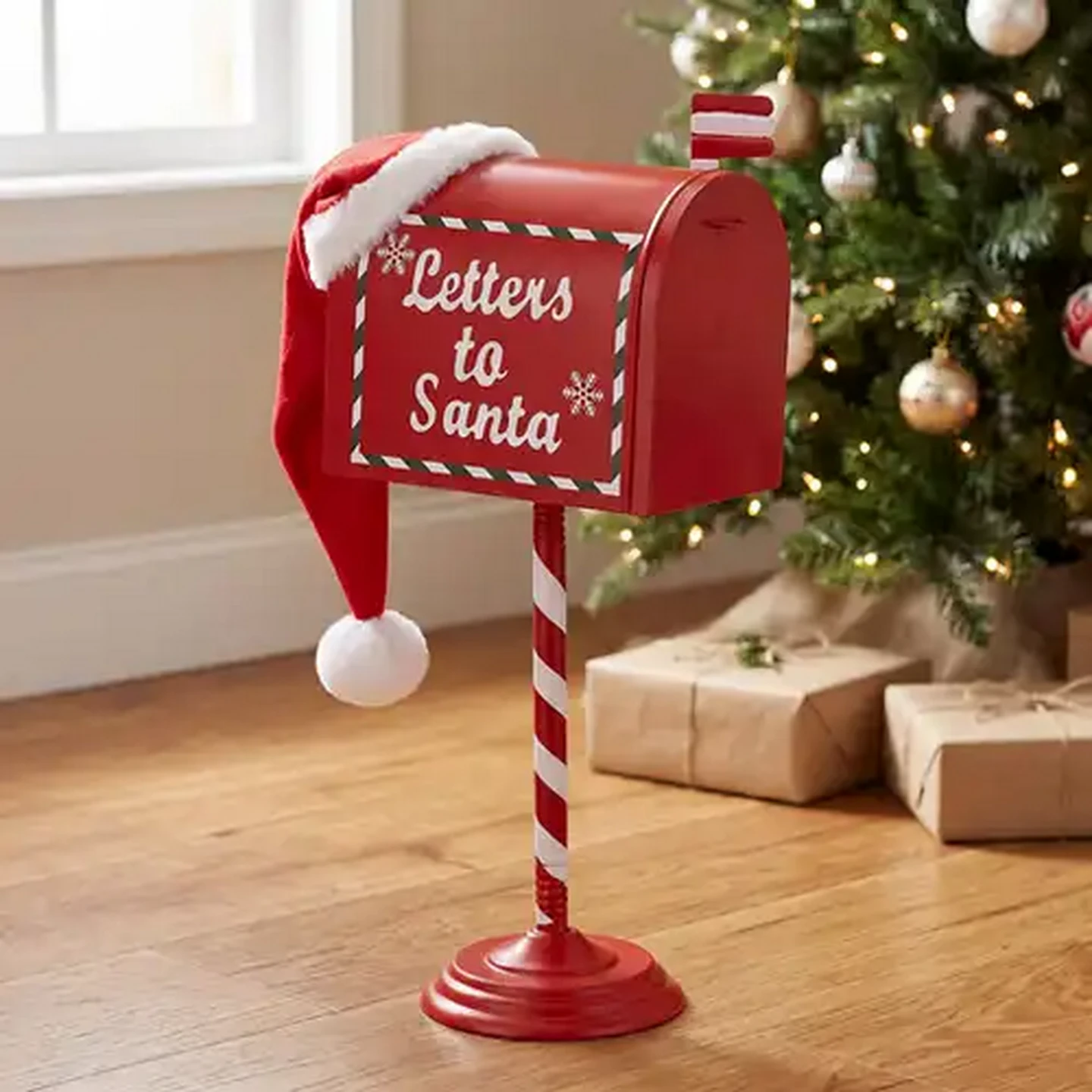 Image of Metal Christmas Mailbox with Santa's Hat 53cm