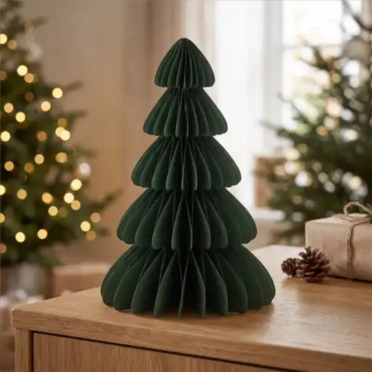 Image of Santa's Choice Green Tabletop Paper Christmas Tree 30cm