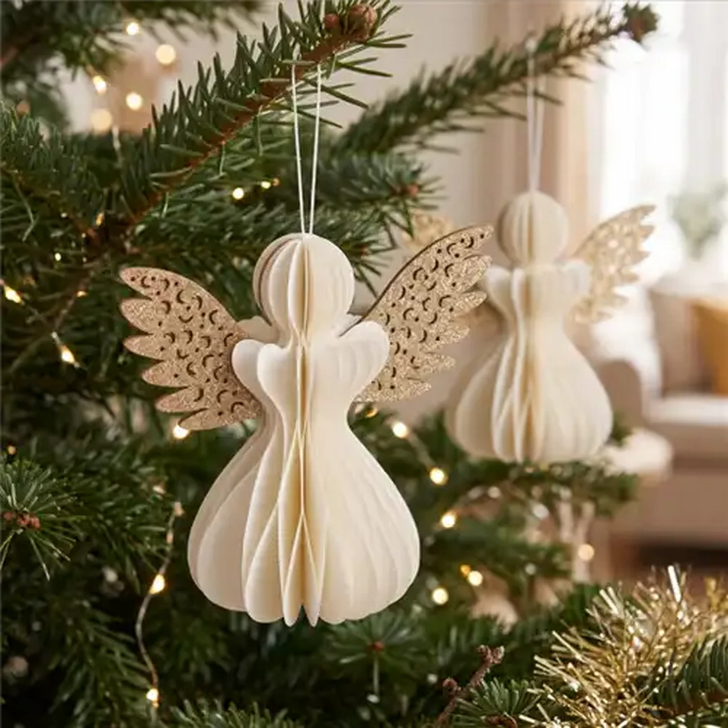 Image of Santa's Choice Gold Paper Angel Christmas Tree Decoration 12cm