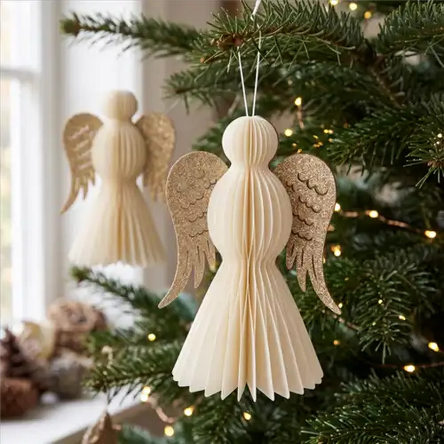 Image of Santa's Choice Gold Paper Angel Christmas Tree Decoration 15cm