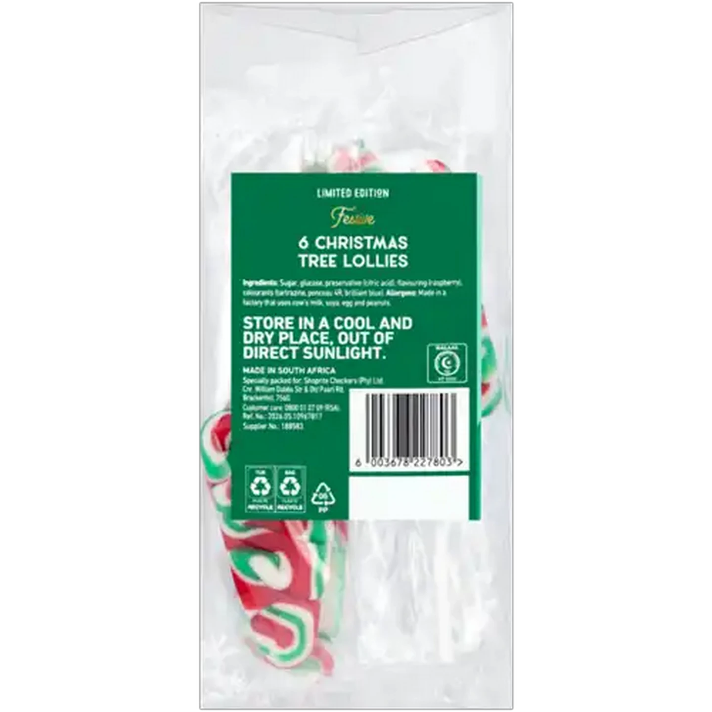 Image of Limited Edition Raspberry Flavoured Festive Christmas Tree Lollies 6-Pack 