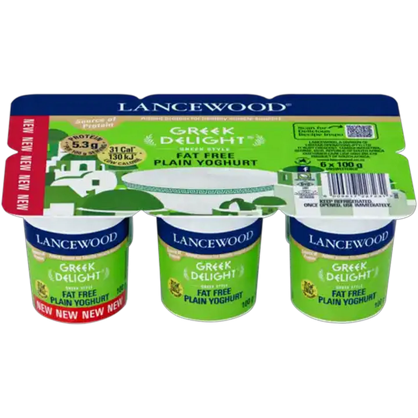 Image of LANCEWOOD Greek Delight Plain Fat Free Yoghurt 6 x 100g 