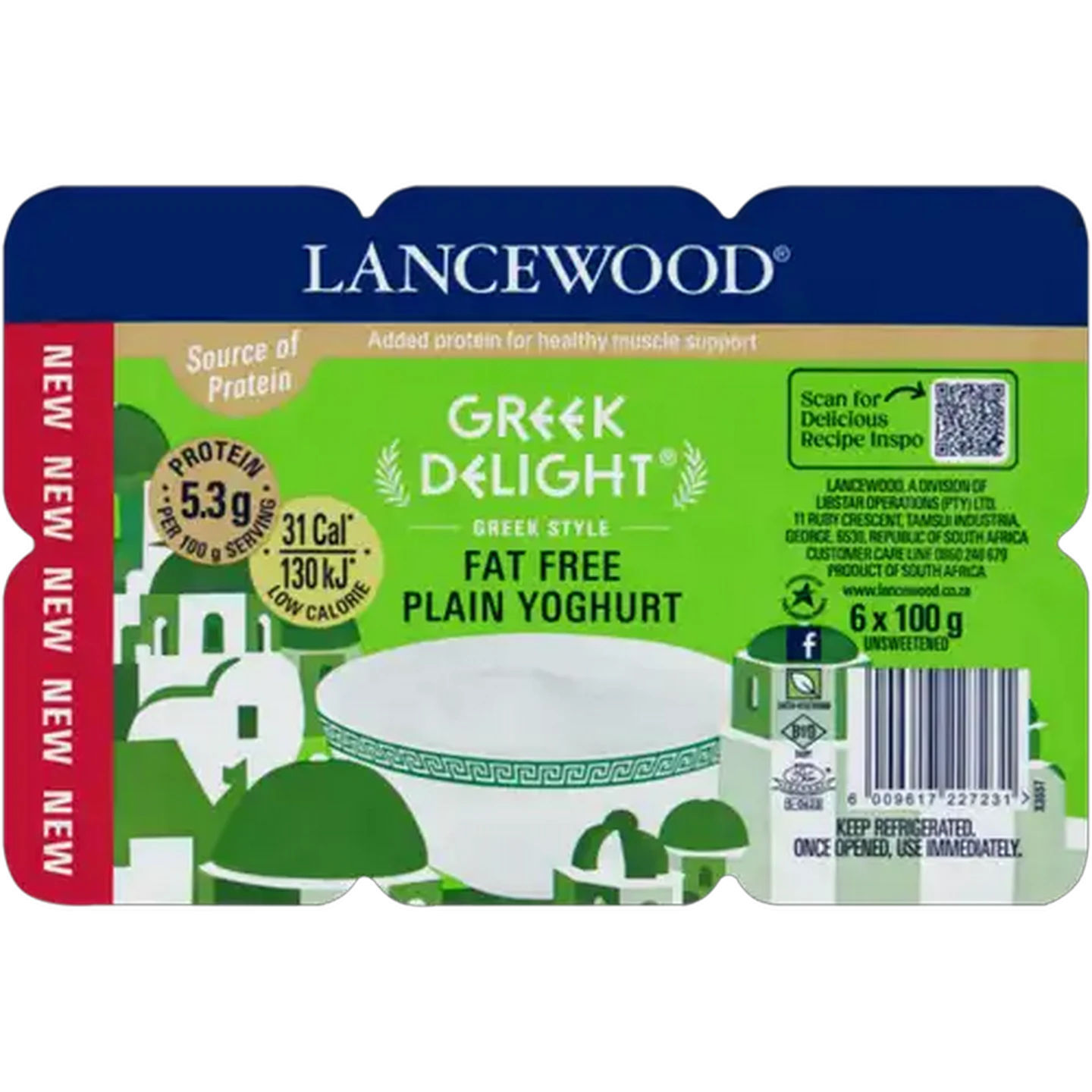 Image of LANCEWOOD Greek Delight Plain Fat Free Yoghurt 6 x 100g 