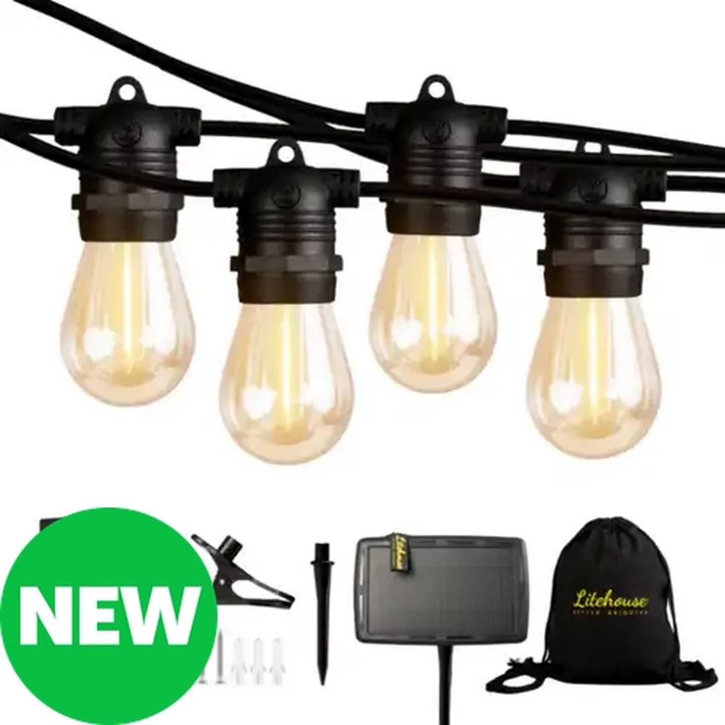 Image of Litehouse LED Festoon Solar String Lights 15m