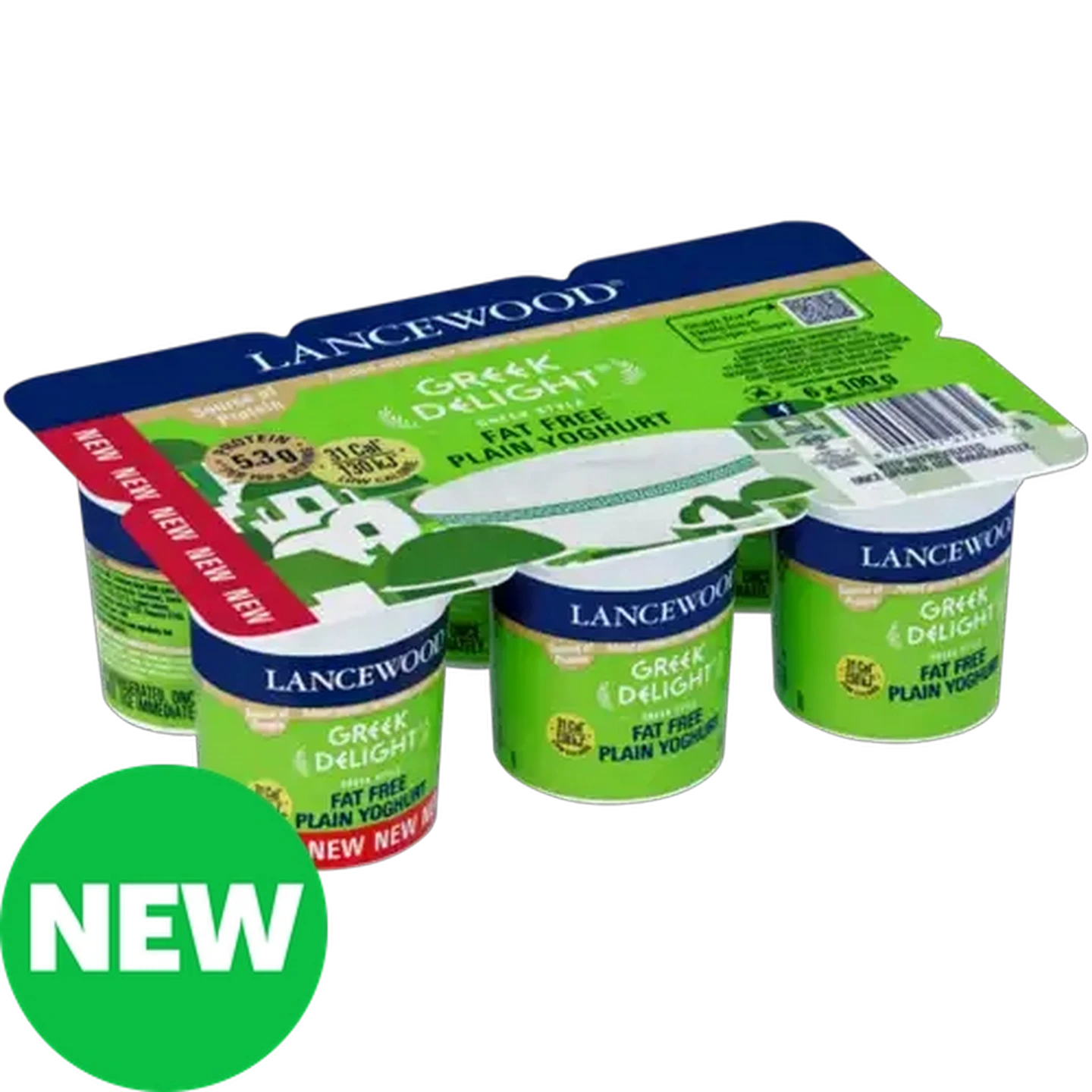 Image of LANCEWOOD Greek Delight Plain Fat Free Yoghurt 6 x 100g 