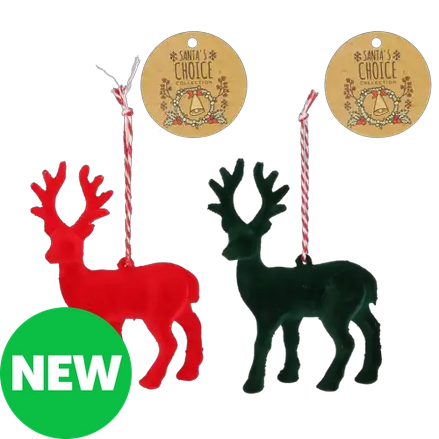 Image of Santa's Choice Flocked Velvet Reindeer Christmas Tree Decoration 12.5cm (Colour May Vary)