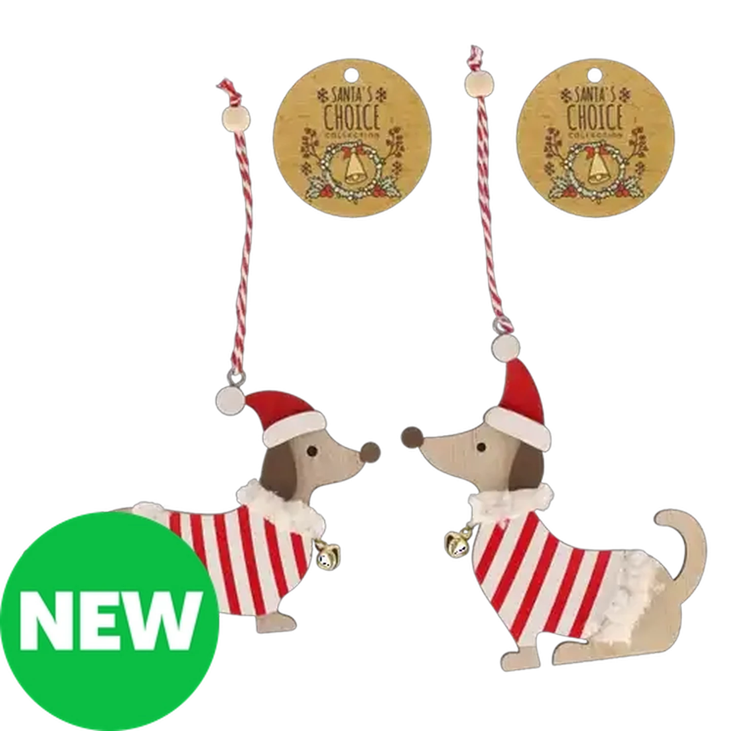 Image of Santa's Choice Wooden Dachshund Dog Christmas Tree Decoration 9.5cm (Design May Vary)