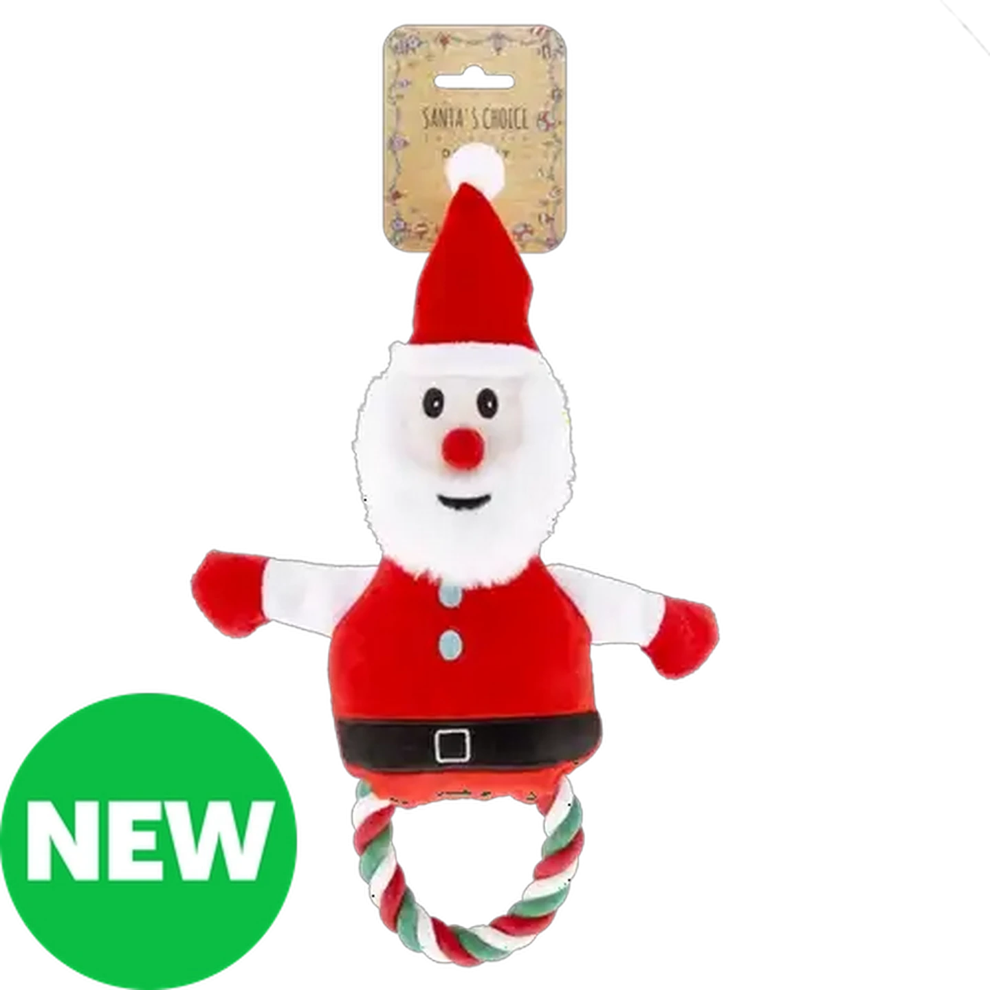 Image of Santa's Choice Christmas Santa Pet Toy with Rope