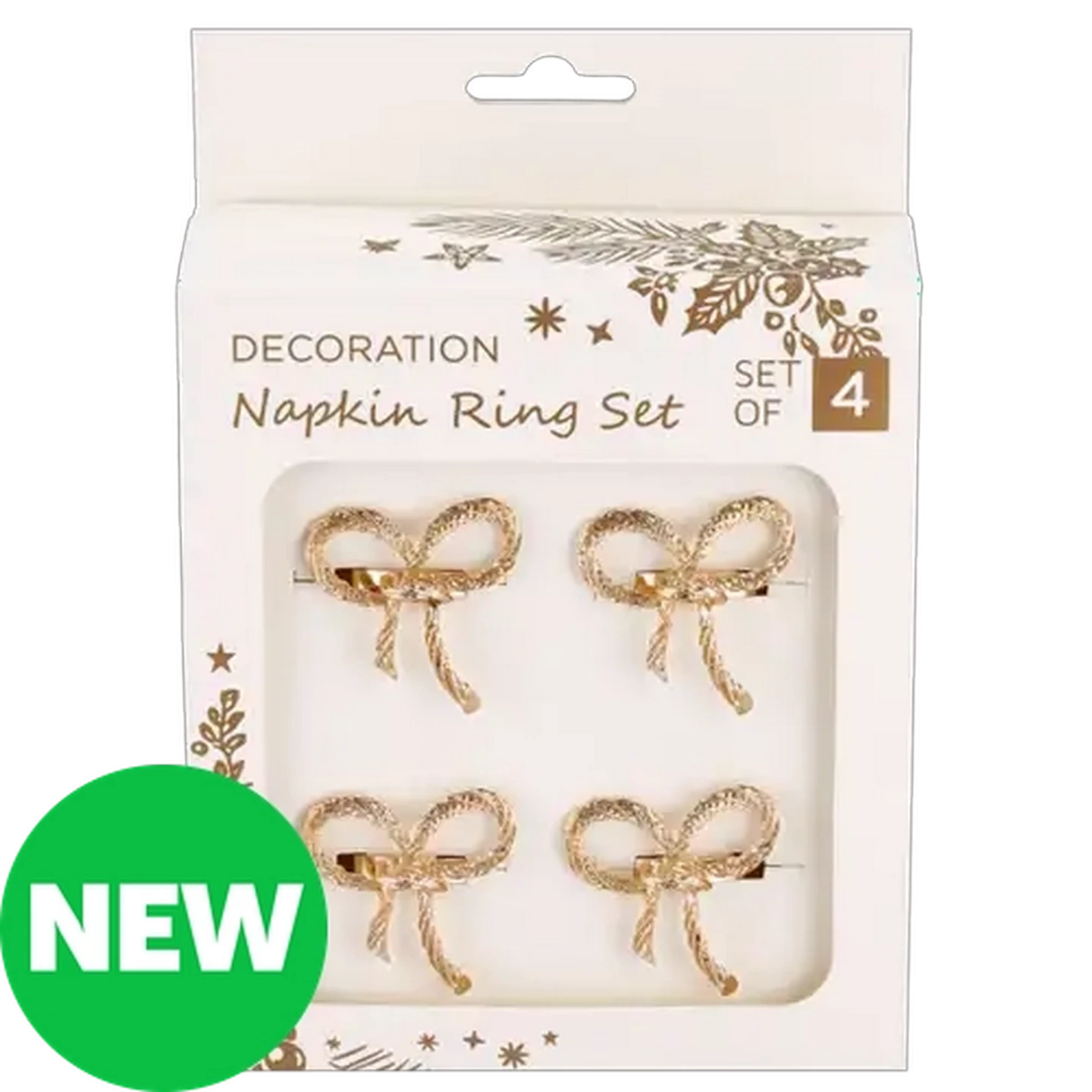 Image of Gold Bow Napkin Ring Set 4-Pack