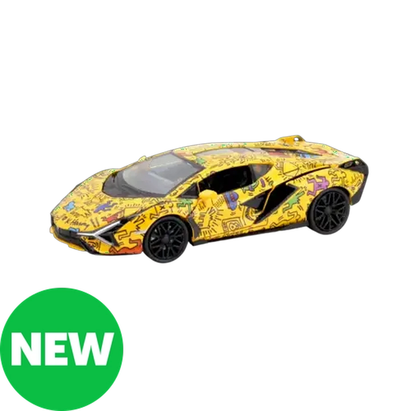 RMZ Hobby Yellow Lamborghini Sián FKP 37 x Keith Haring Car 1:32 Scale (Dogs With UFOs)