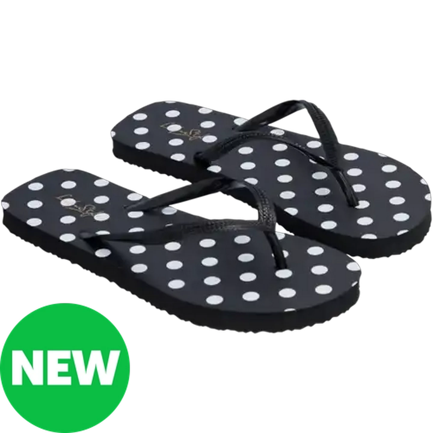 Image of LifeStyle Ladies Black Polka Dot Thong Sandal 3-4