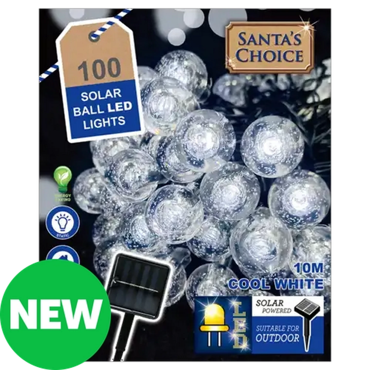 Image of Santa's Choice Cool White LED Solar-Powered Ball Lights 100-Piece 