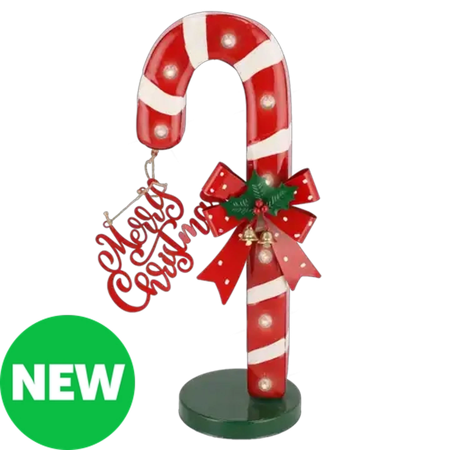Image of Metal Candy Cane Battery-Operated Christmas Decoration with Lights 48cm