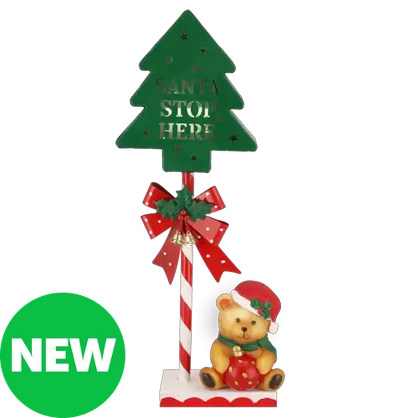 Image of Metal Bear & Sign Battery-Operated Christmas Tree Sign 54cm