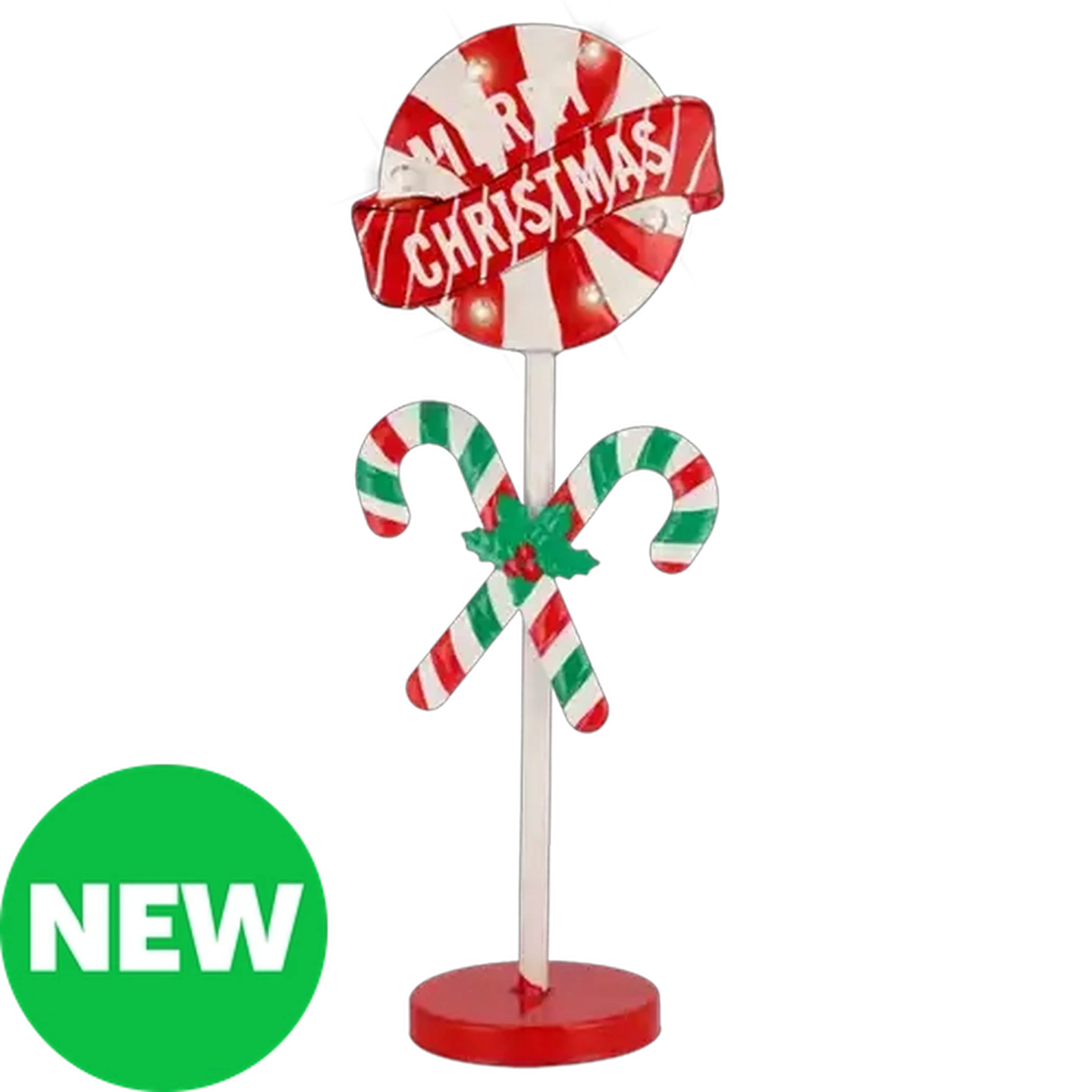 Image of Freestanding Battery-Operated Metal Marque Christmas Lollipop Sign with Lights 55.5cm