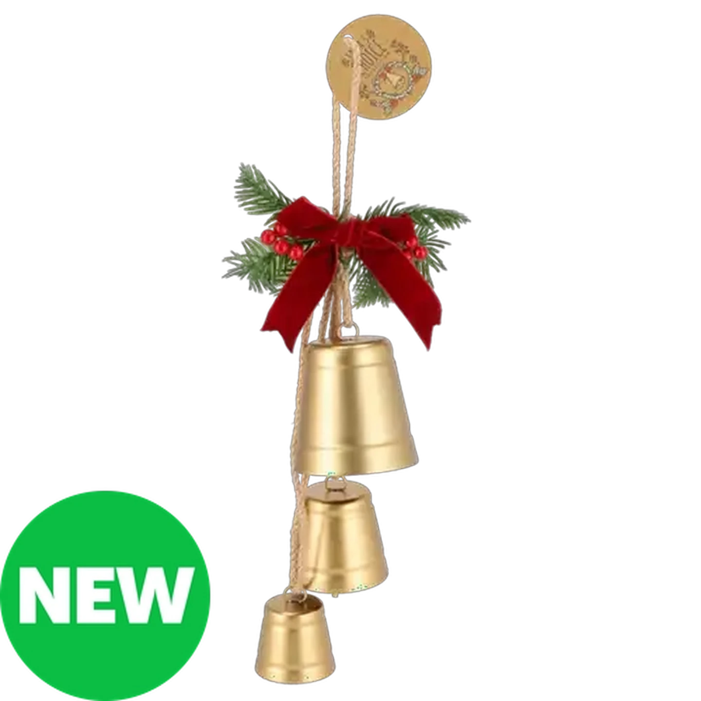 Image of Santa's Choice Gold Hanging Christmas Bells 42cm 3-Pack
