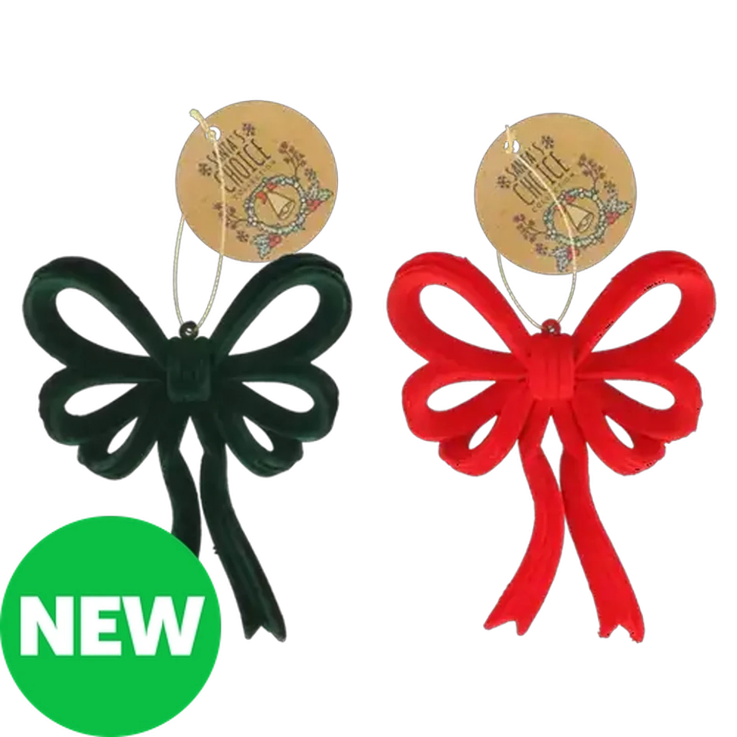 Image of Santa's Choice Flocked Velvet Christmas Tree Bow 13cm (Colour May Vary)