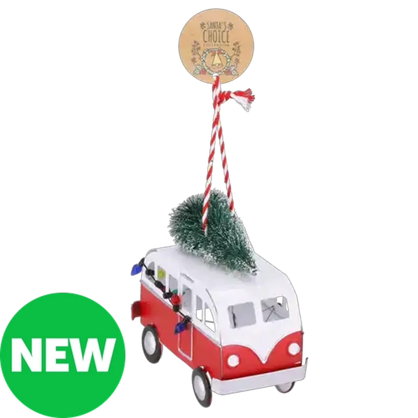 Image of Santa's Choice Metal Campervan Christmas Tree Decoration with Lights