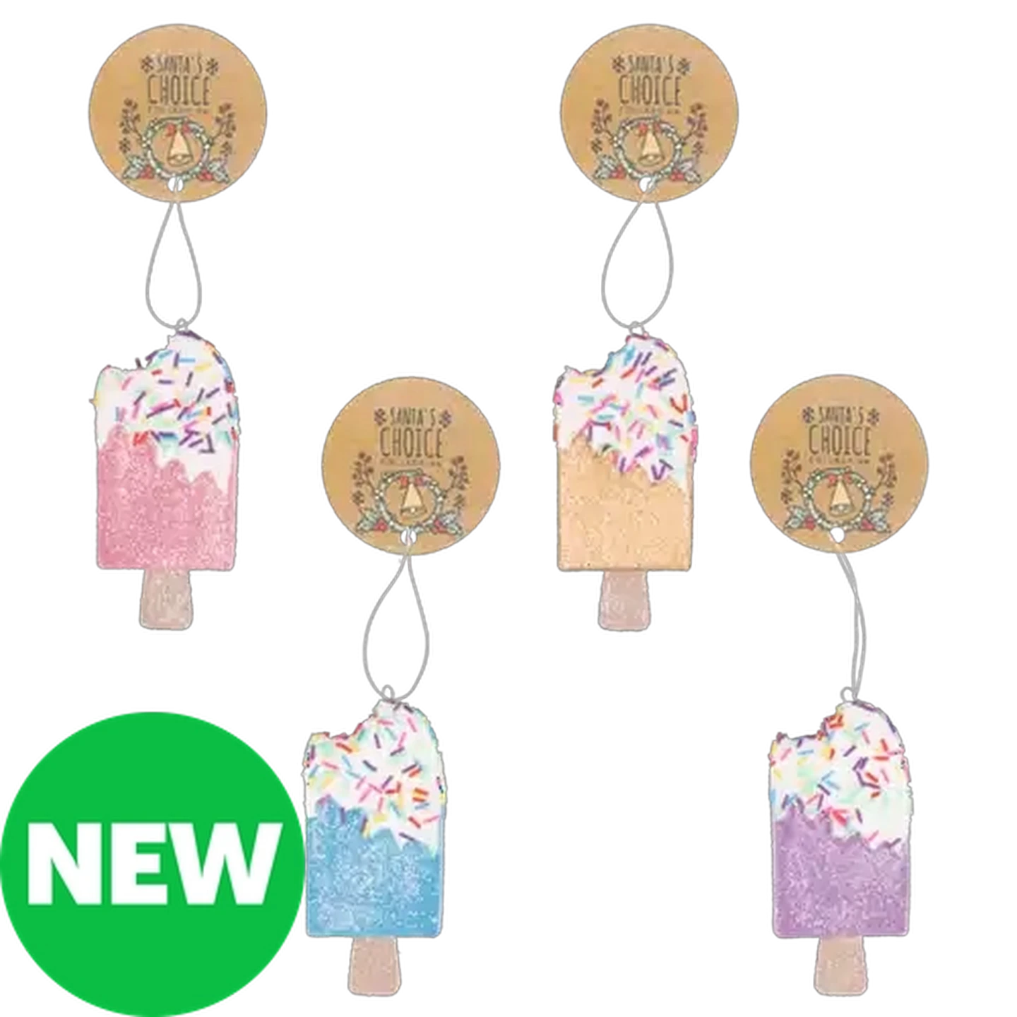 Image of Santa's Choice Glittery Popsicle Christmas Tree Decoration 12.5cm (Colour May Vary)