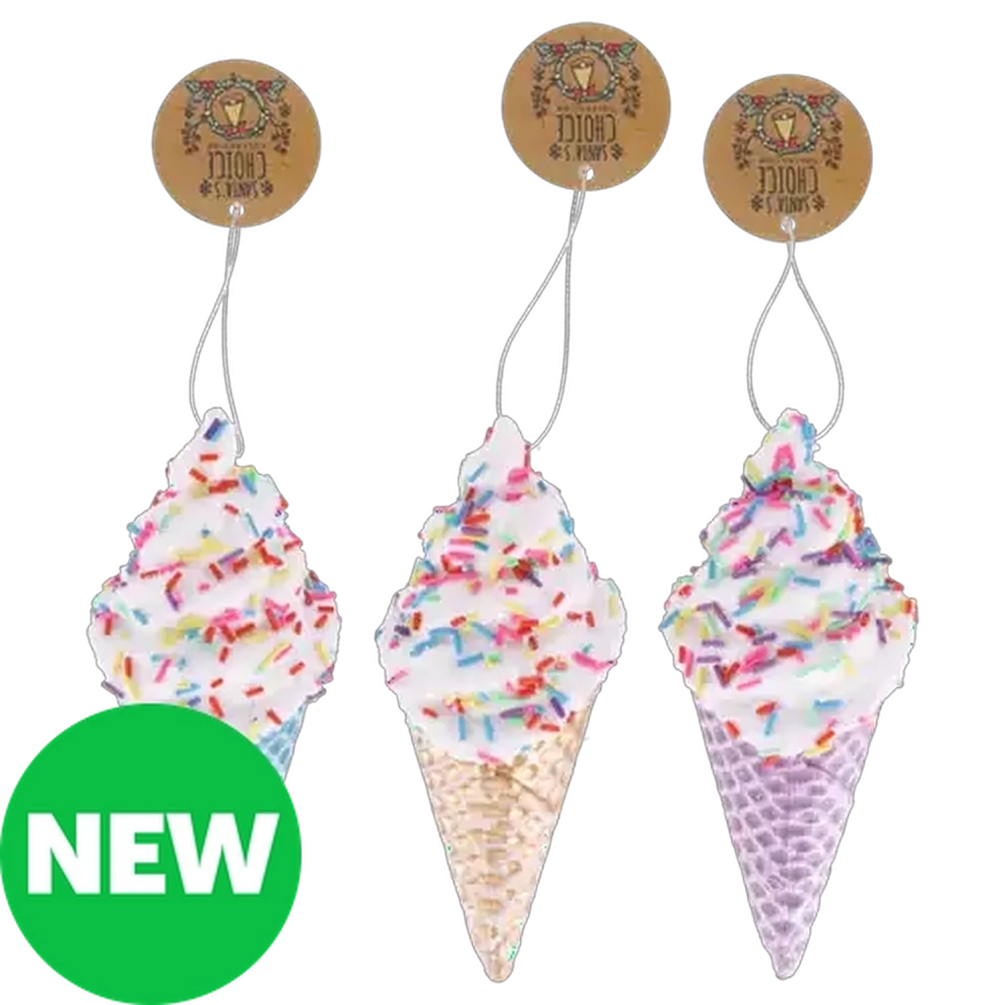 Image of Santa's Choice Hanging Ice Cream Cone Christmas Tree Decoration 14cm (Colour May Vary)
