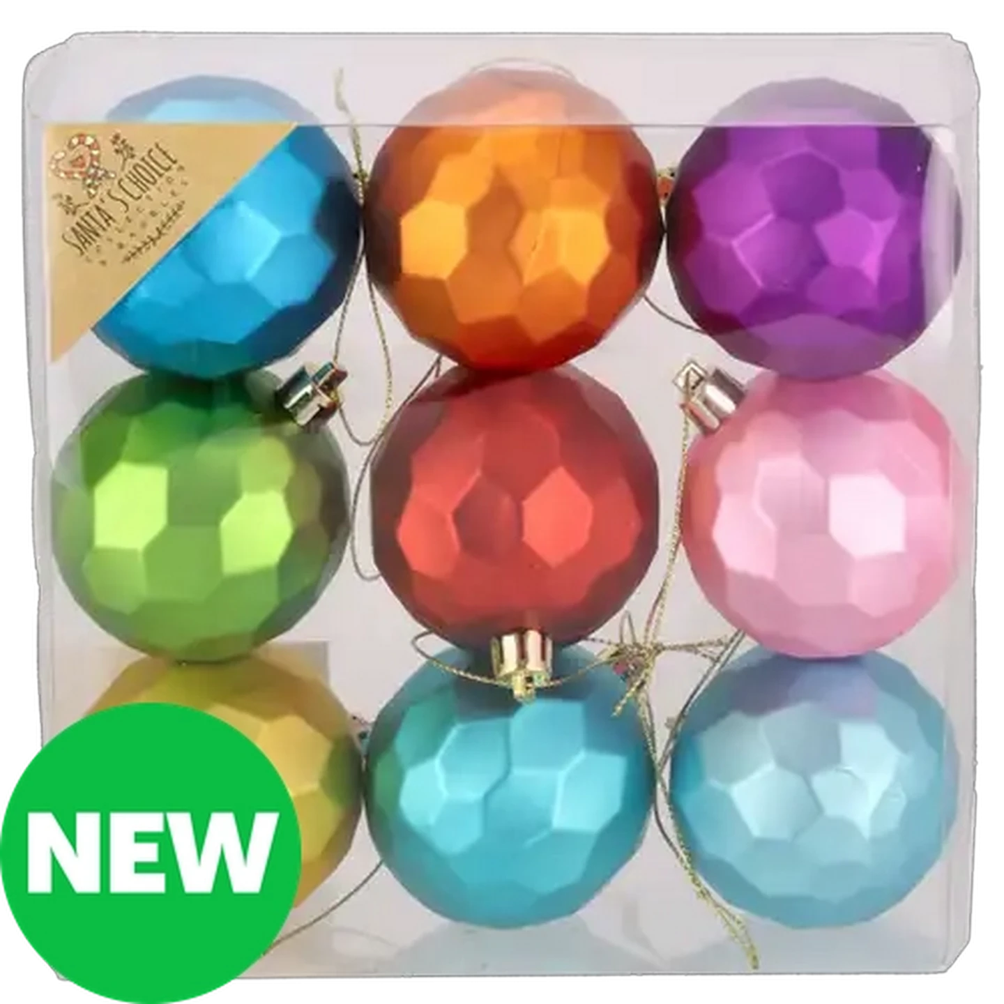 Image of Santa's Choice Mixed Colours Christmas Baubles 55mm 9-Pack