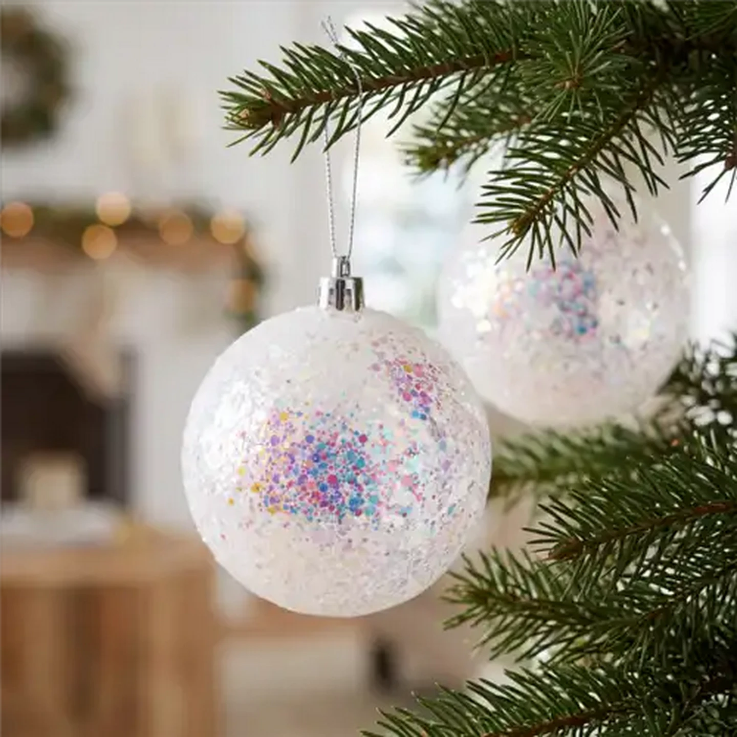 Image of Santa's Choice White Shimmer Christmas Baubles 60mm 6-Pack