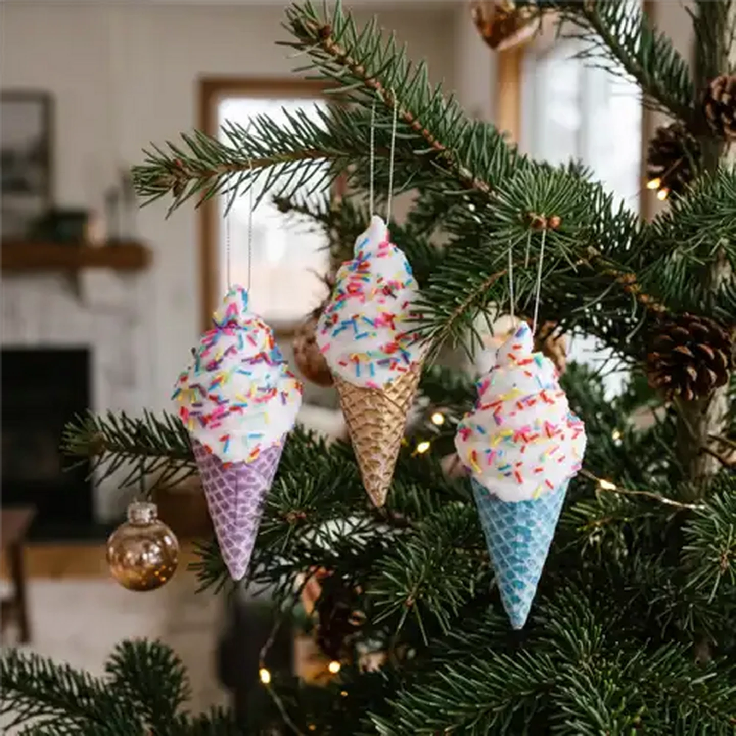 Image of Santa's Choice Hanging Ice Cream Cone Christmas Tree Decoration 14cm (Colour May Vary)