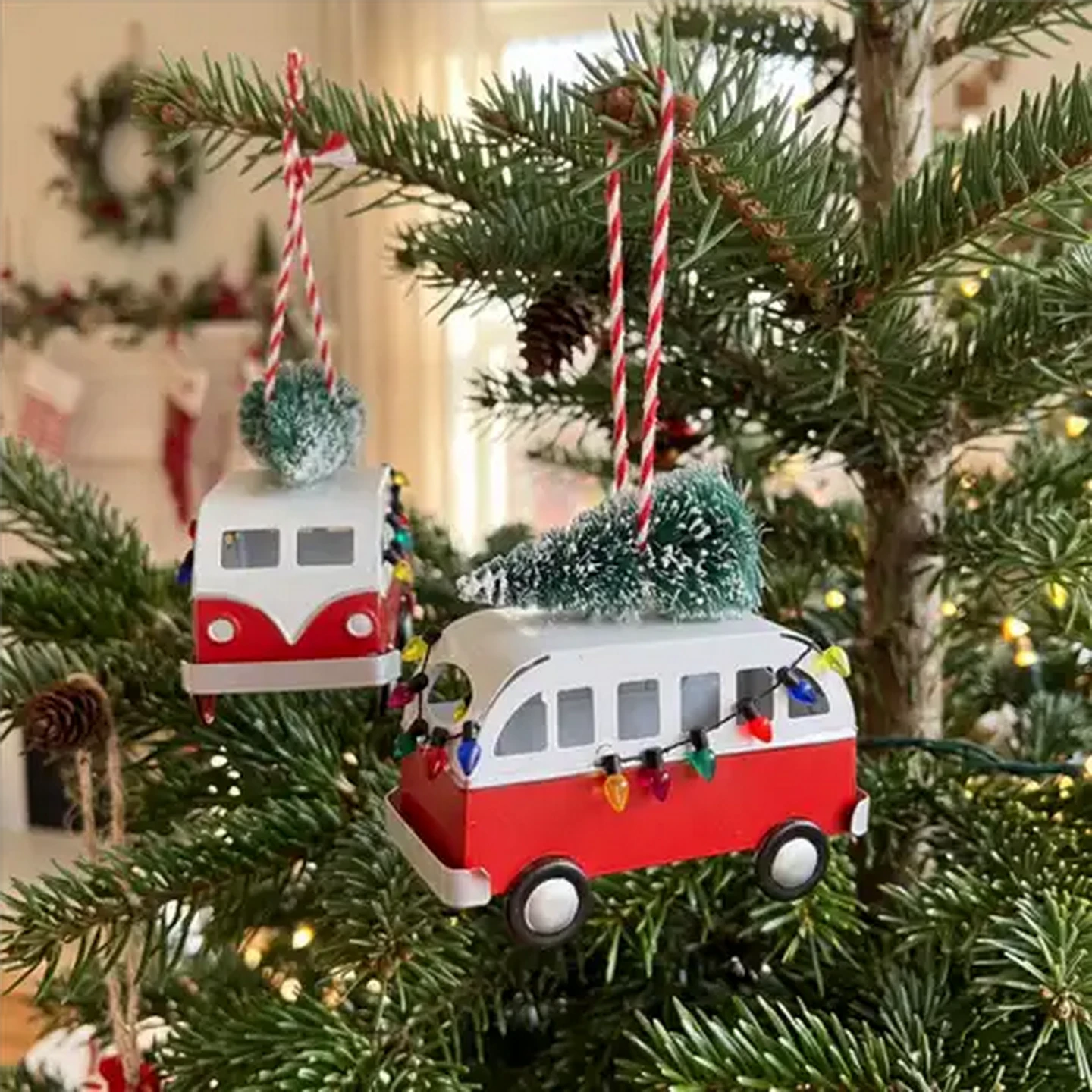 Image of Santa's Choice Metal Campervan Christmas Tree Decoration with Lights