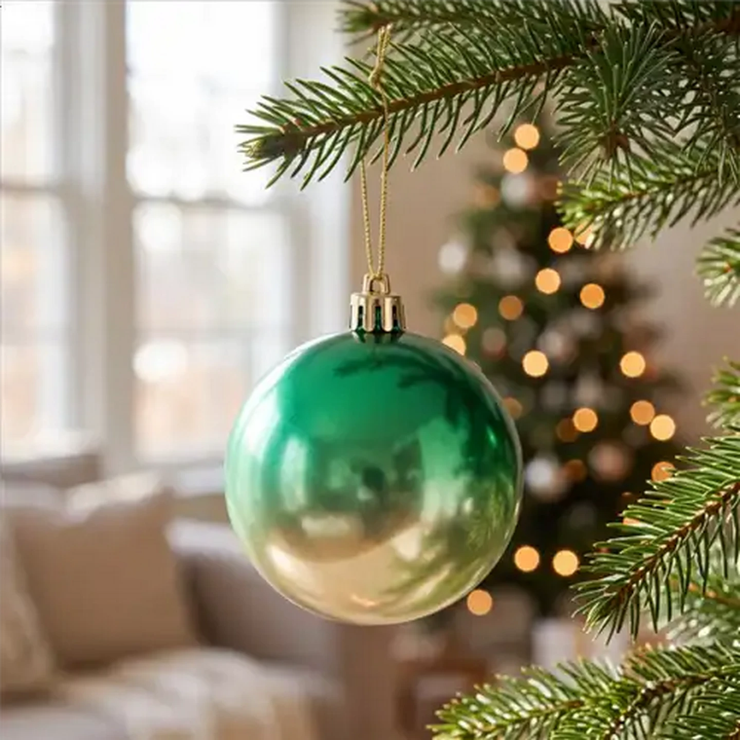 Image of Santa's Choice Green & Gold Ombre Christmas Baubles 80mm
