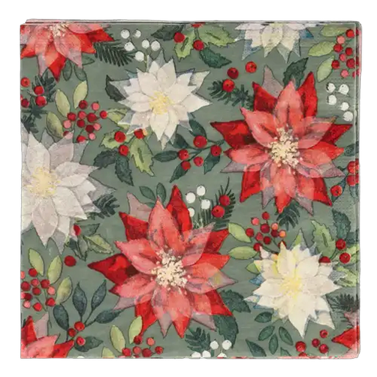 Image of Poinsettia Merry Christmas Napkins 3-Ply 33 x 33cm 20-Pack