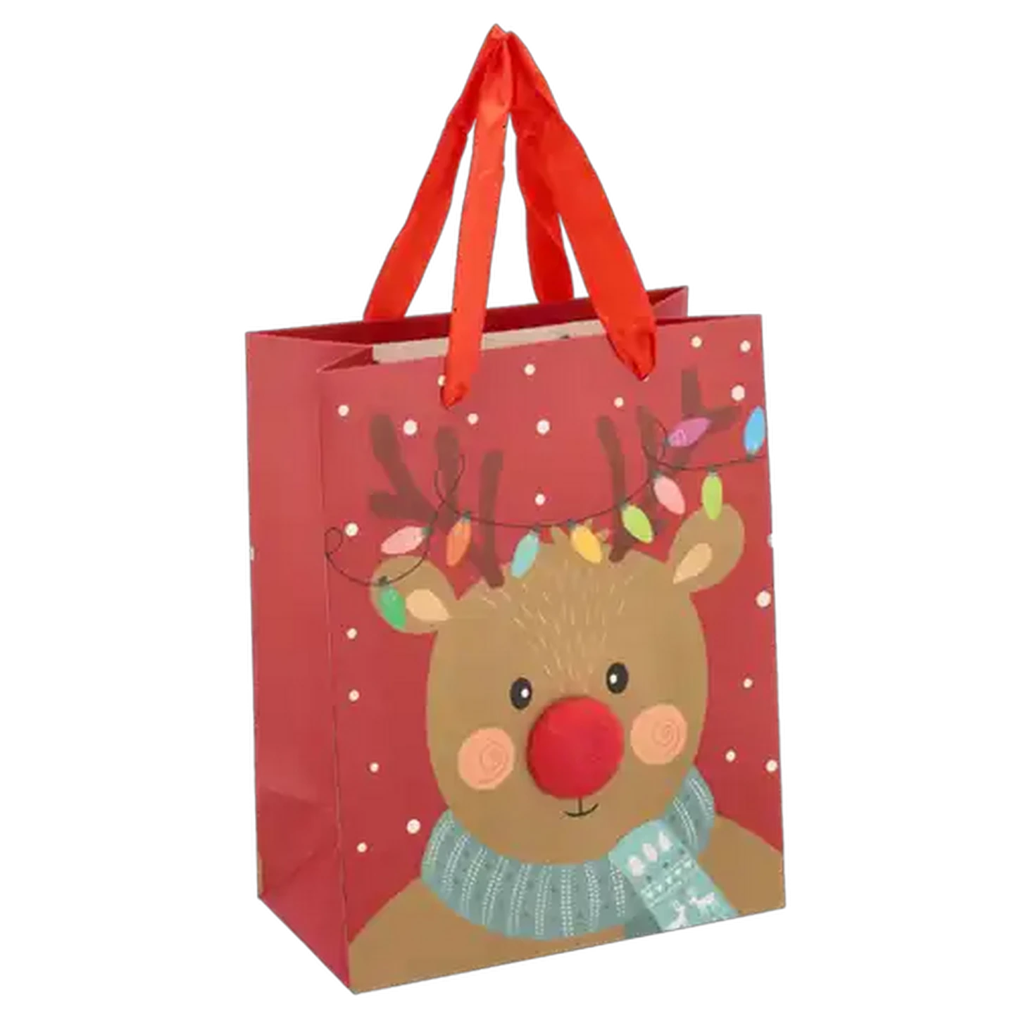 Image of Small Christmas Reindeer Gift Bag with 3D Pom Pom Nose