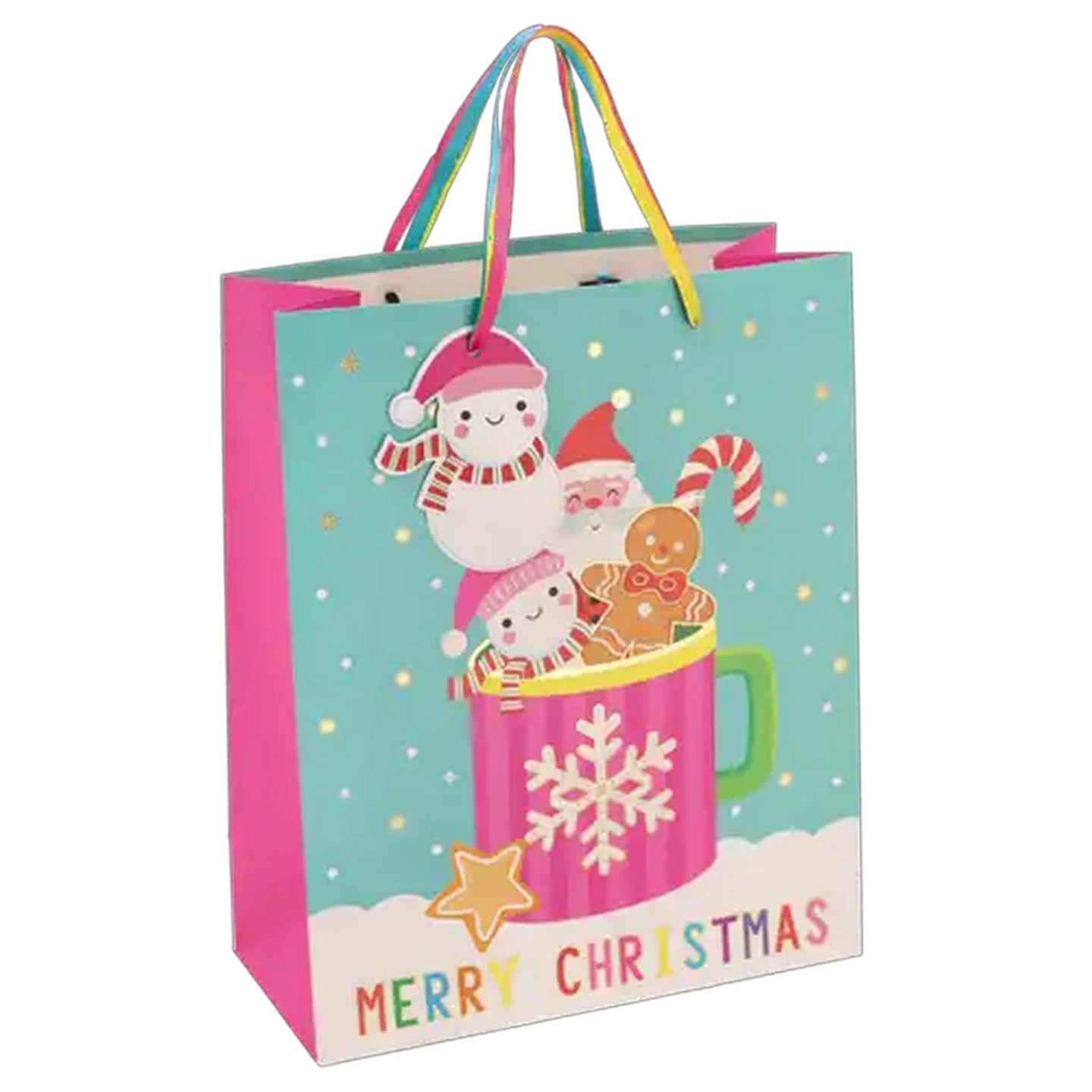 Image of Medium Merry Christmas Bright Holiday Mug Characters Gift Bag