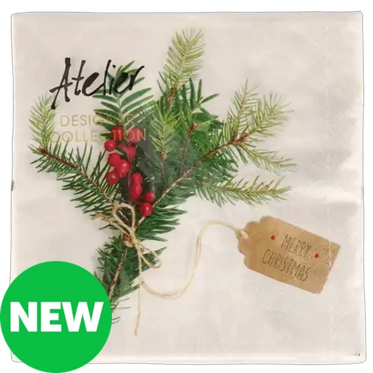 Image of Atelier Christmas Evergreen & Berries Napkins 3-Ply 33 x 33cm 20-Pack