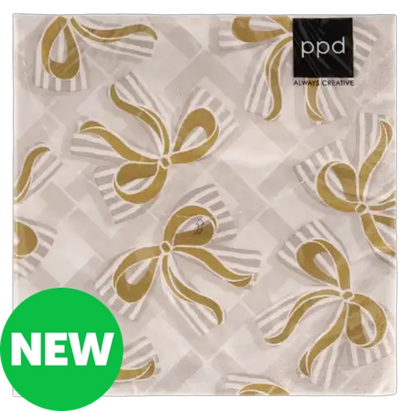 Image of Christmas Gold Bows Christmas Napkins 33 x 33cm 20-Pack