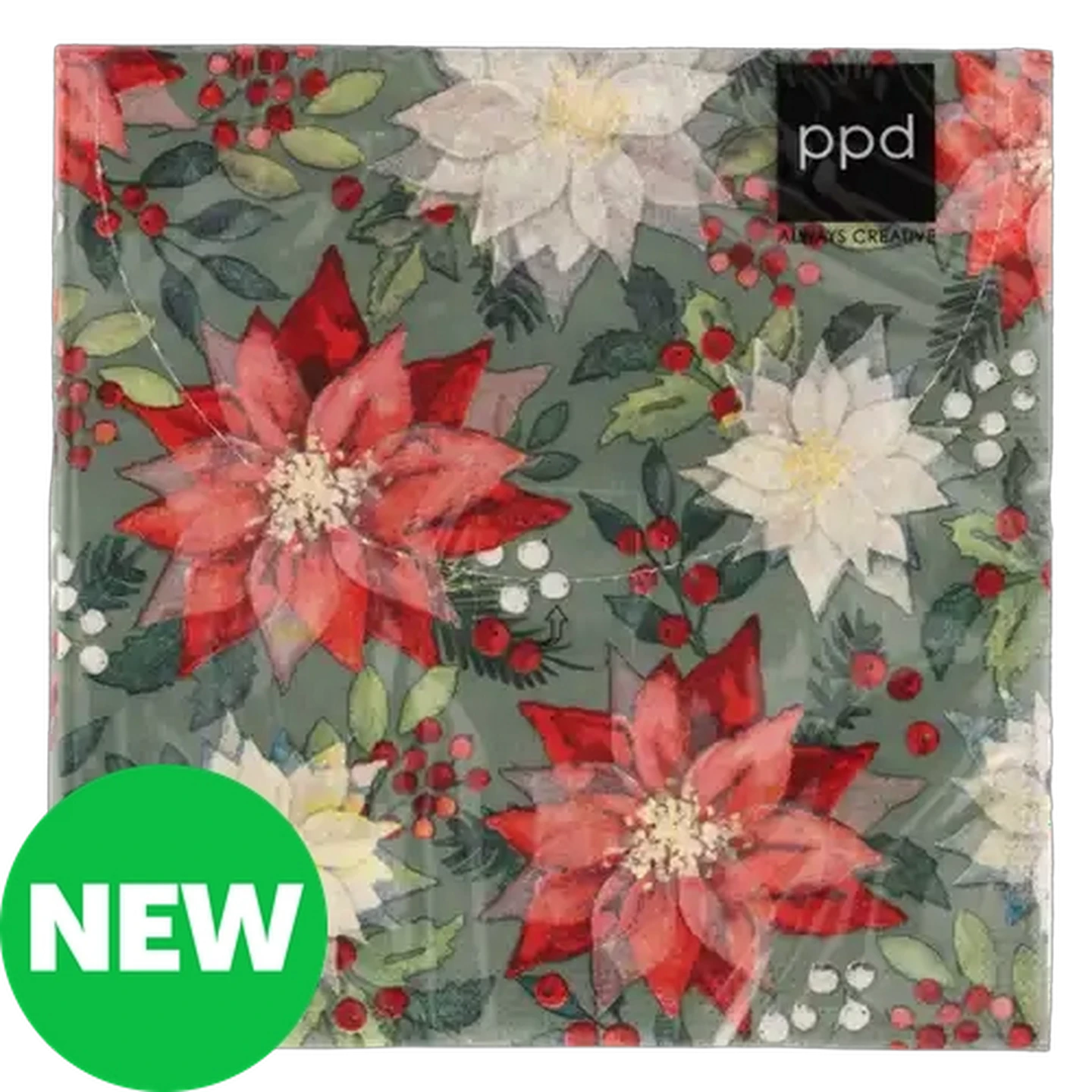 Image of Poinsettia Merry Christmas Napkins 3-Ply 33 x 33cm 20-Pack