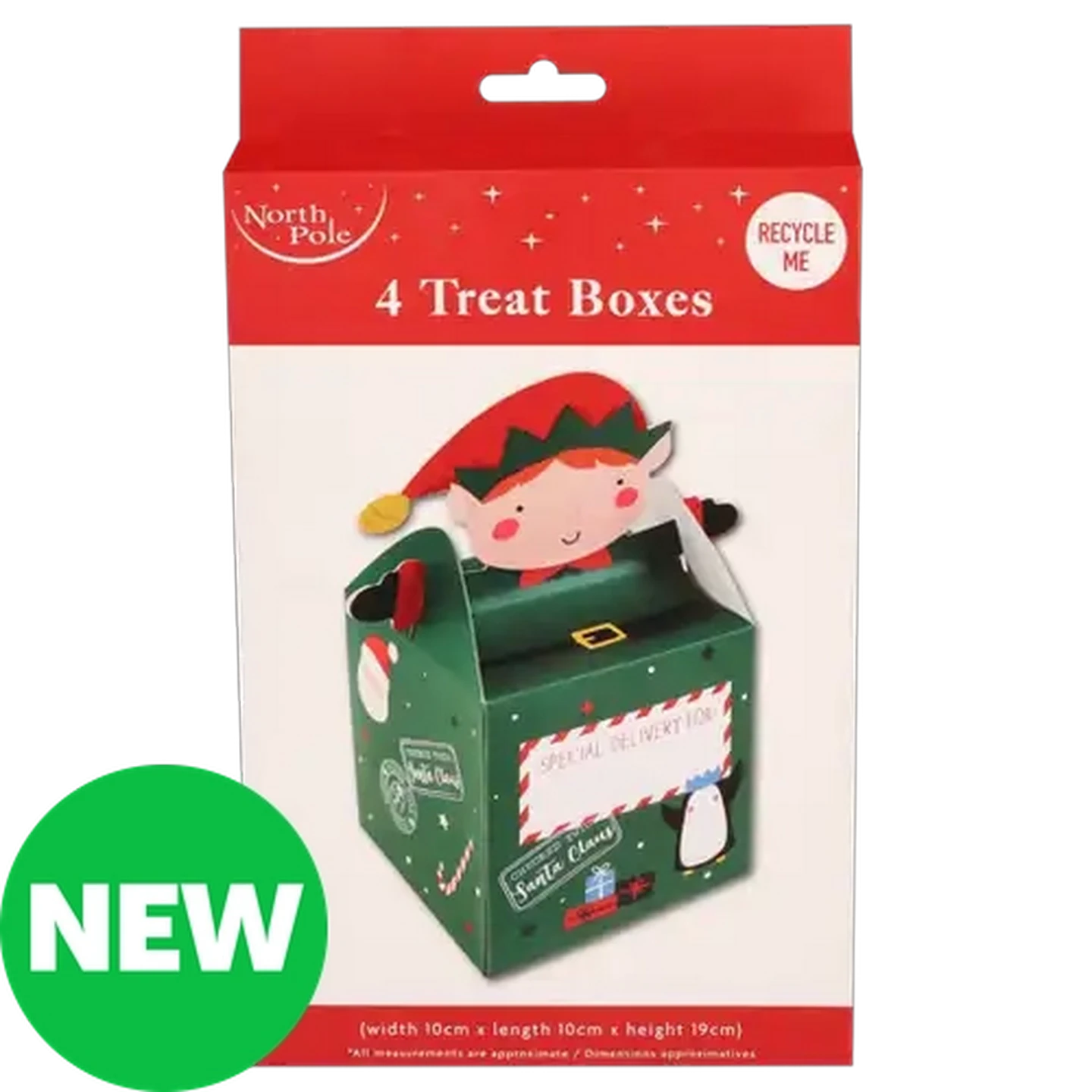 Image of Noth Pole Christmas Elf Treat Boxes 4-Pack (Design May Vary)