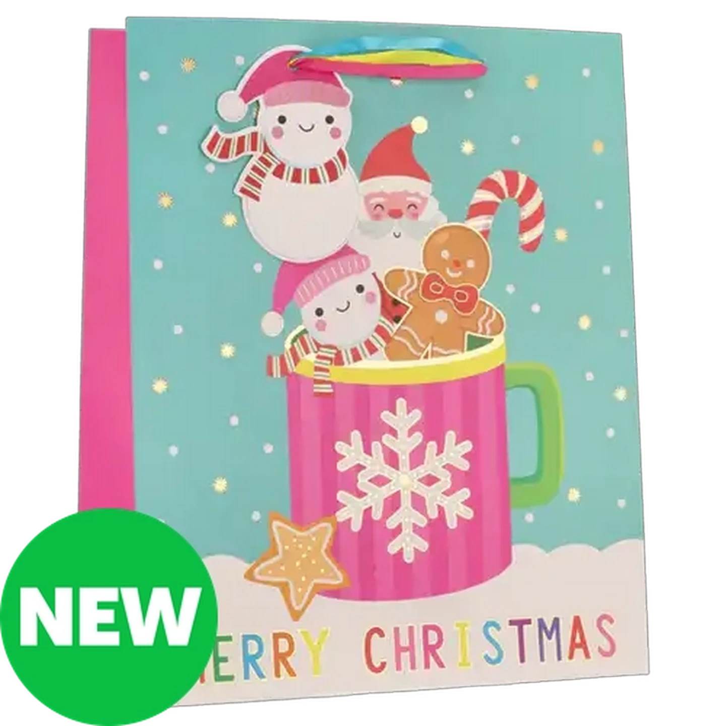 Image of Medium Merry Christmas Bright Holiday Mug Characters Gift Bag