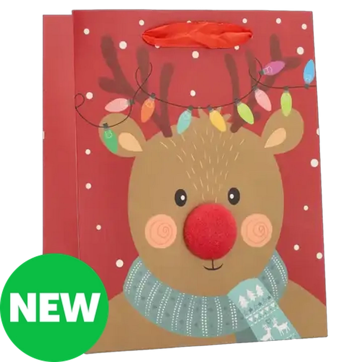 Image of Small Christmas Reindeer Gift Bag with 3D Pom Pom Nose