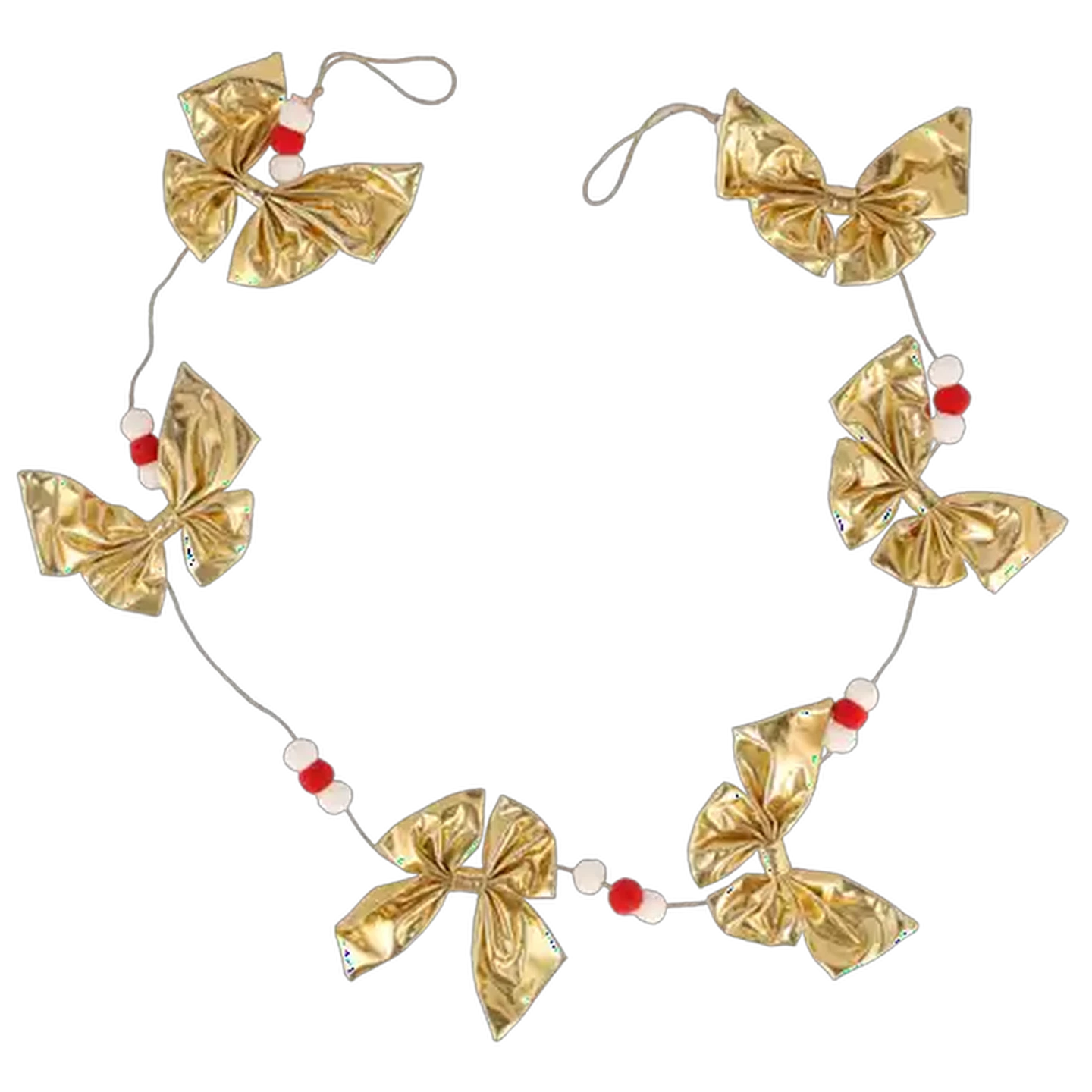 Image of Santa's Choice Garland Bow with Pom Poms 150cm (Colour May Vary)