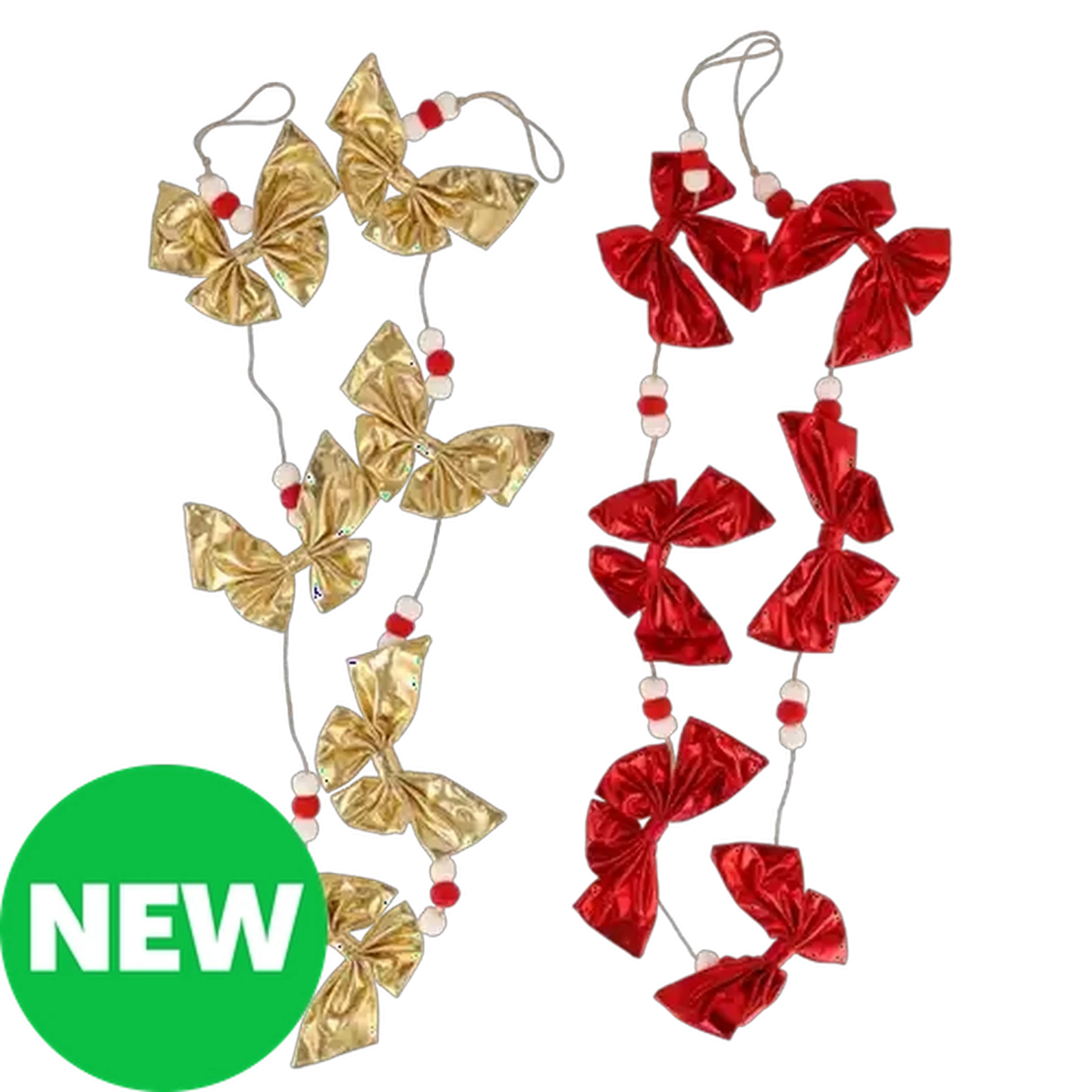 Image of Santa's Choice Garland Bow with Pom Poms 150cm (Colour May Vary)
