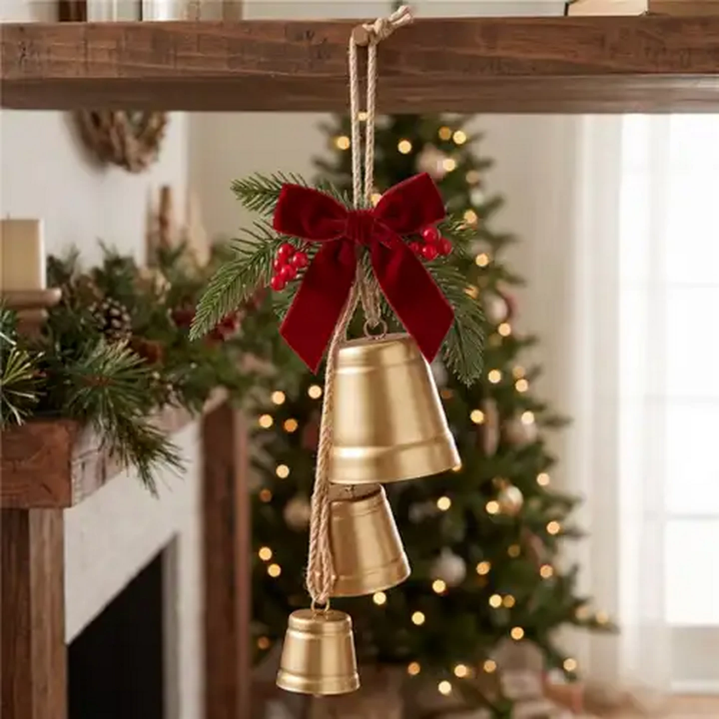 Image of Santa's Choice Gold Hanging Christmas Bells 42cm 3-Pack