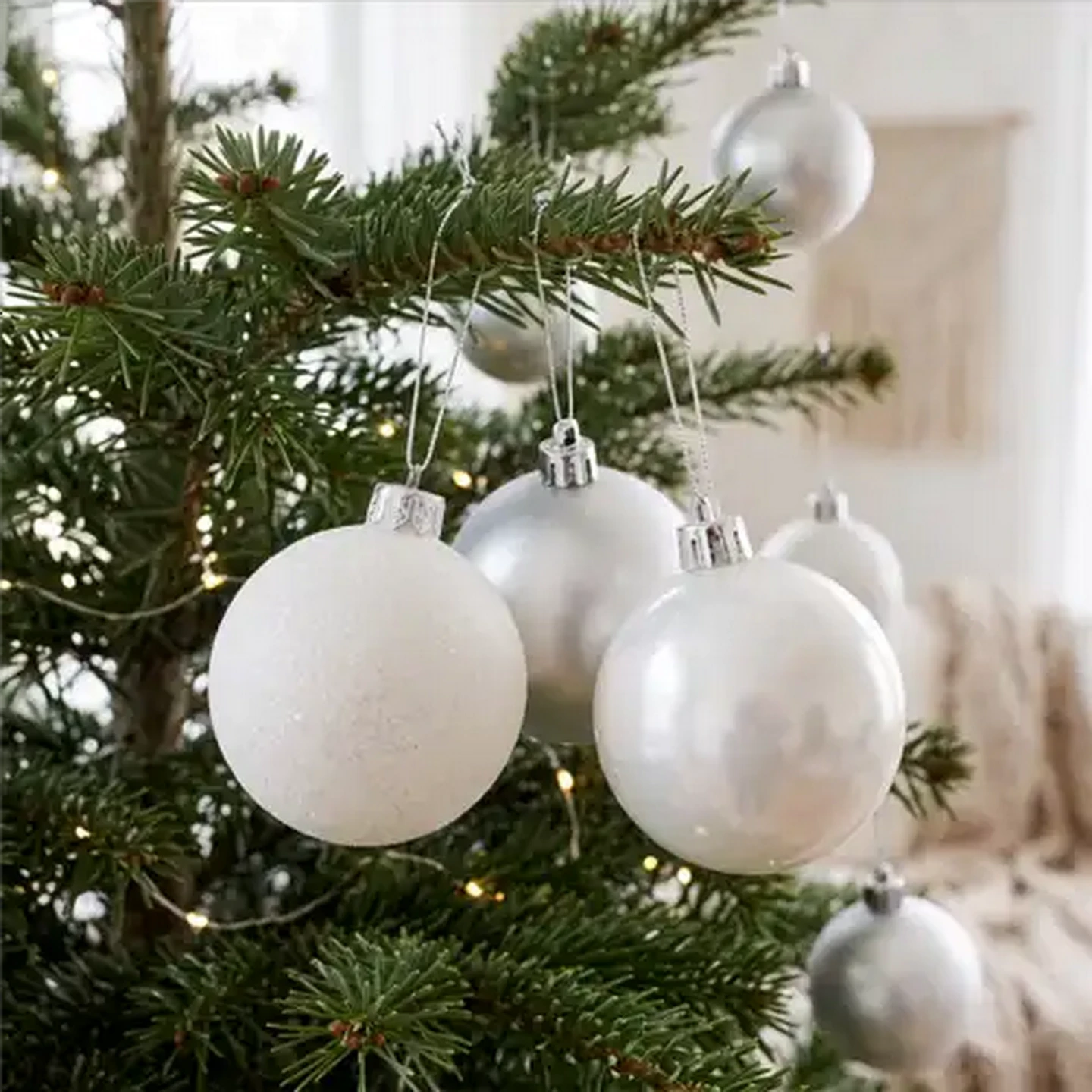 Image of Santa's Choice White Christmas Baubles 32-Pack