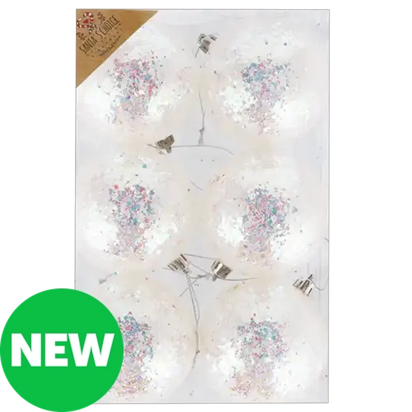 Image of Santa's Choice White Shimmer Christmas Baubles 60mm 6-Pack
