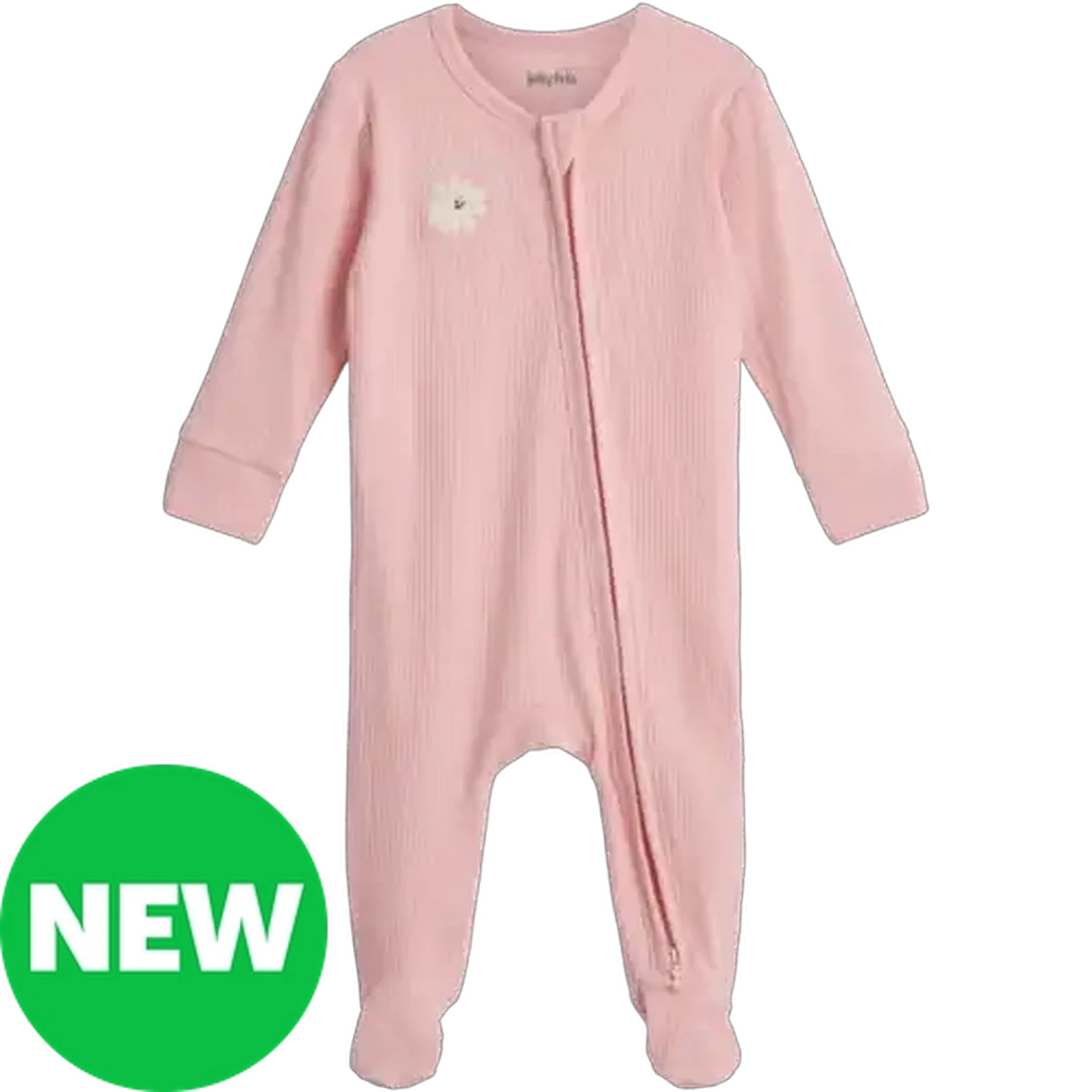 Image of Jolly Tots Basics Pink Ribbed Sleepsuit 0 - 3 Months